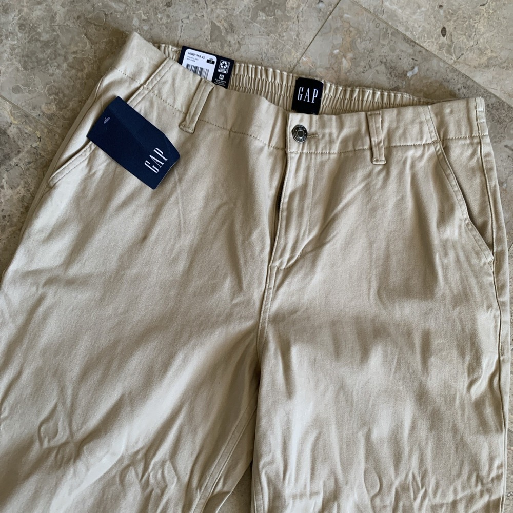 NWT GAP Tan Classic Twill Pants Sz 12 Cuffed Elastic Waist Pocket Stretch